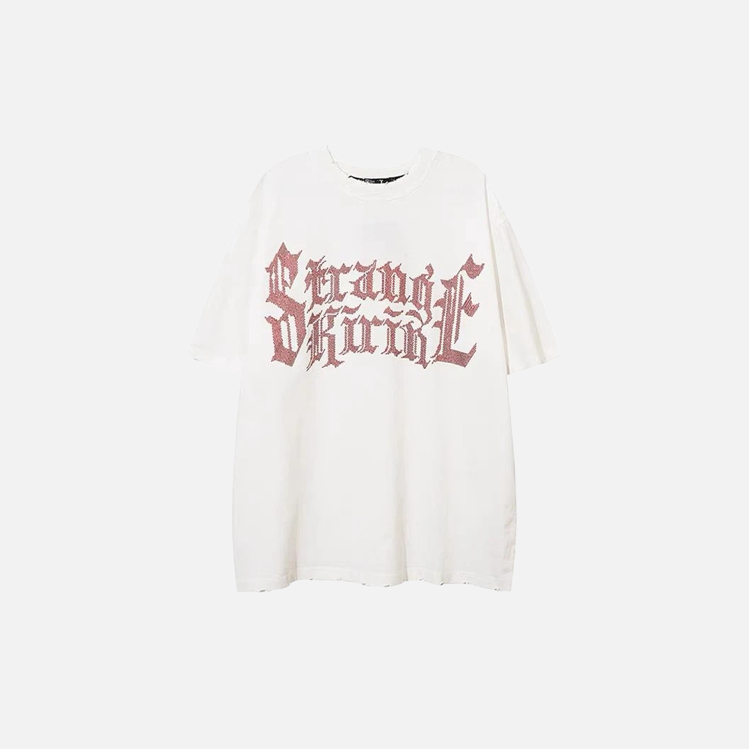 Hot Drilled Letter Print O-Neck Collar T-Shirt - Luxuryurbanwear