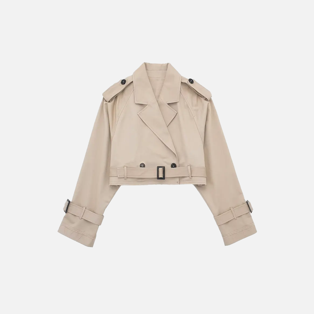 Old Money Style Belted Cropped Trench Jacket - Luxuryurbanwear