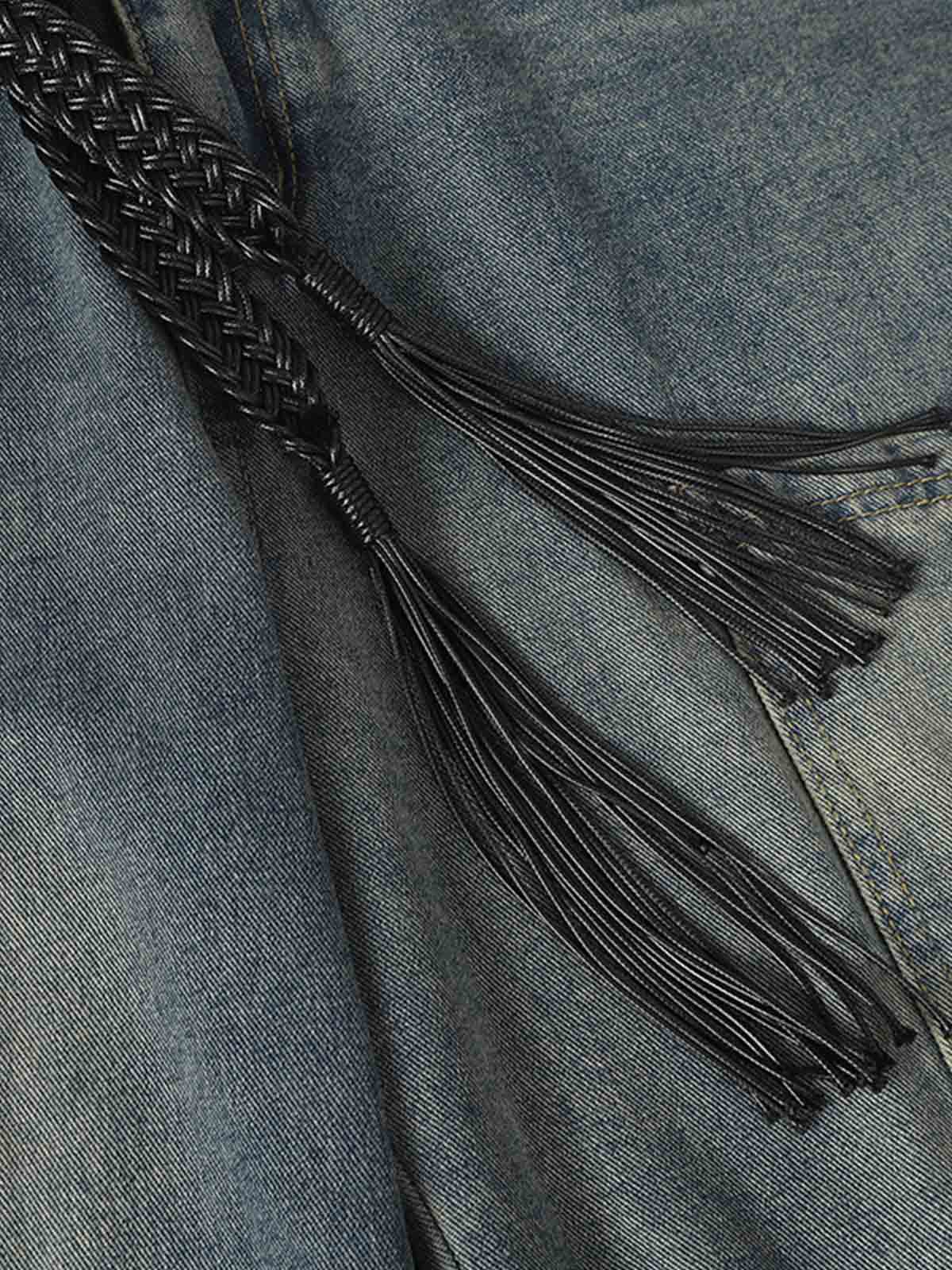 Braided Drawstring Waist Patchwork Cargo Jeans - Luxuryurbanwear