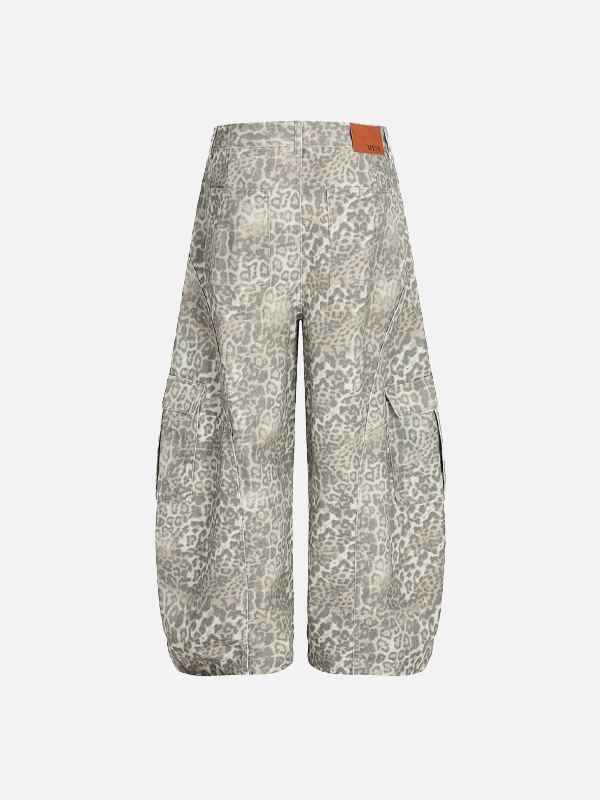 Vintage Punk Leopard Print Cargo Denim Jeans - Luxuryurbanwear