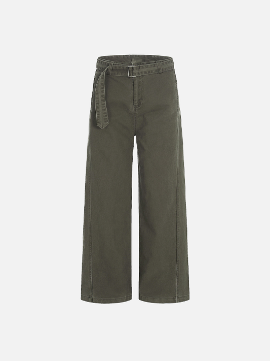 American Style Solid Color With Belt Wide Leg Pants - Luxuryurbanwear