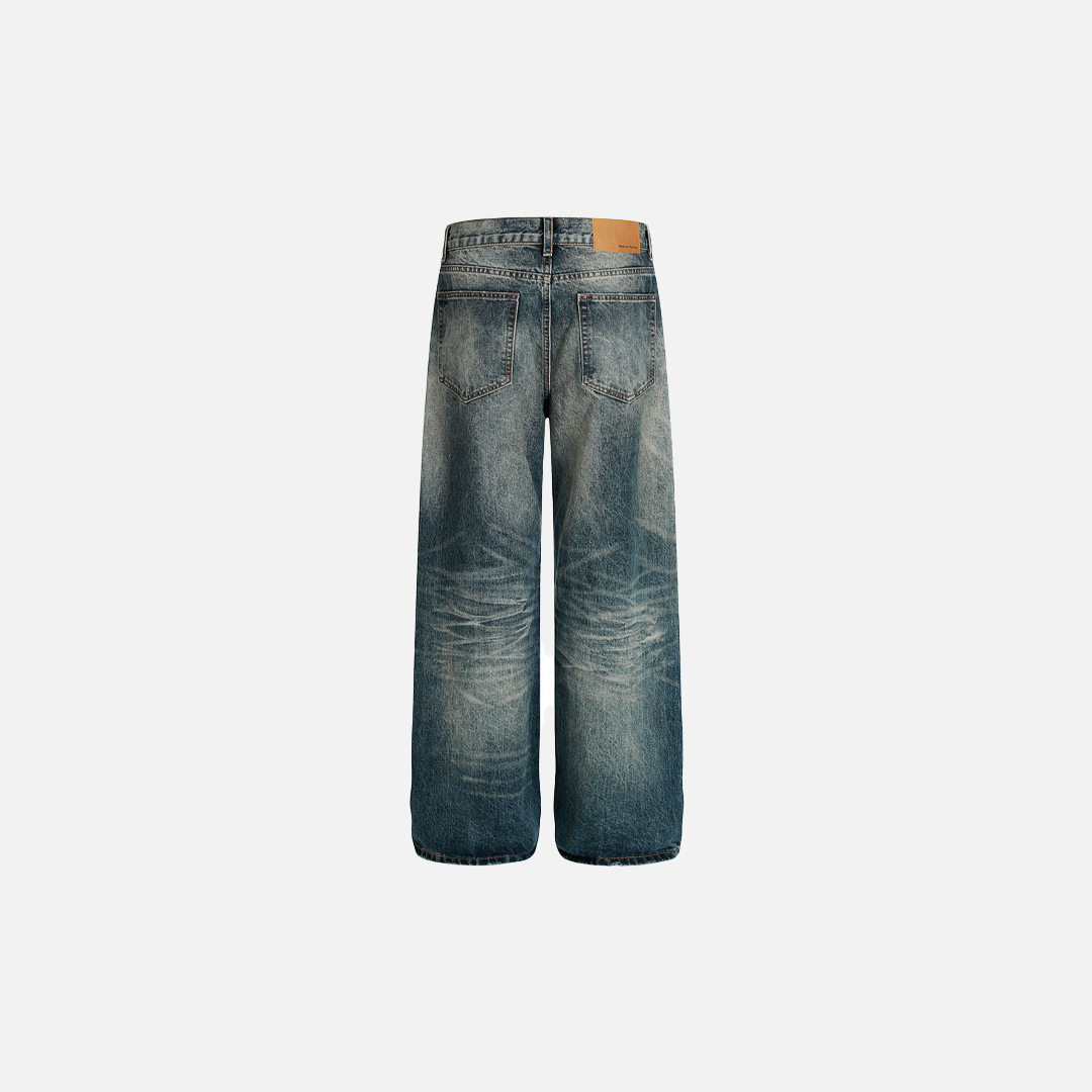 Vintage Distressed Washed Denim Wide Leg Jeans - Luxuryurbanwear
