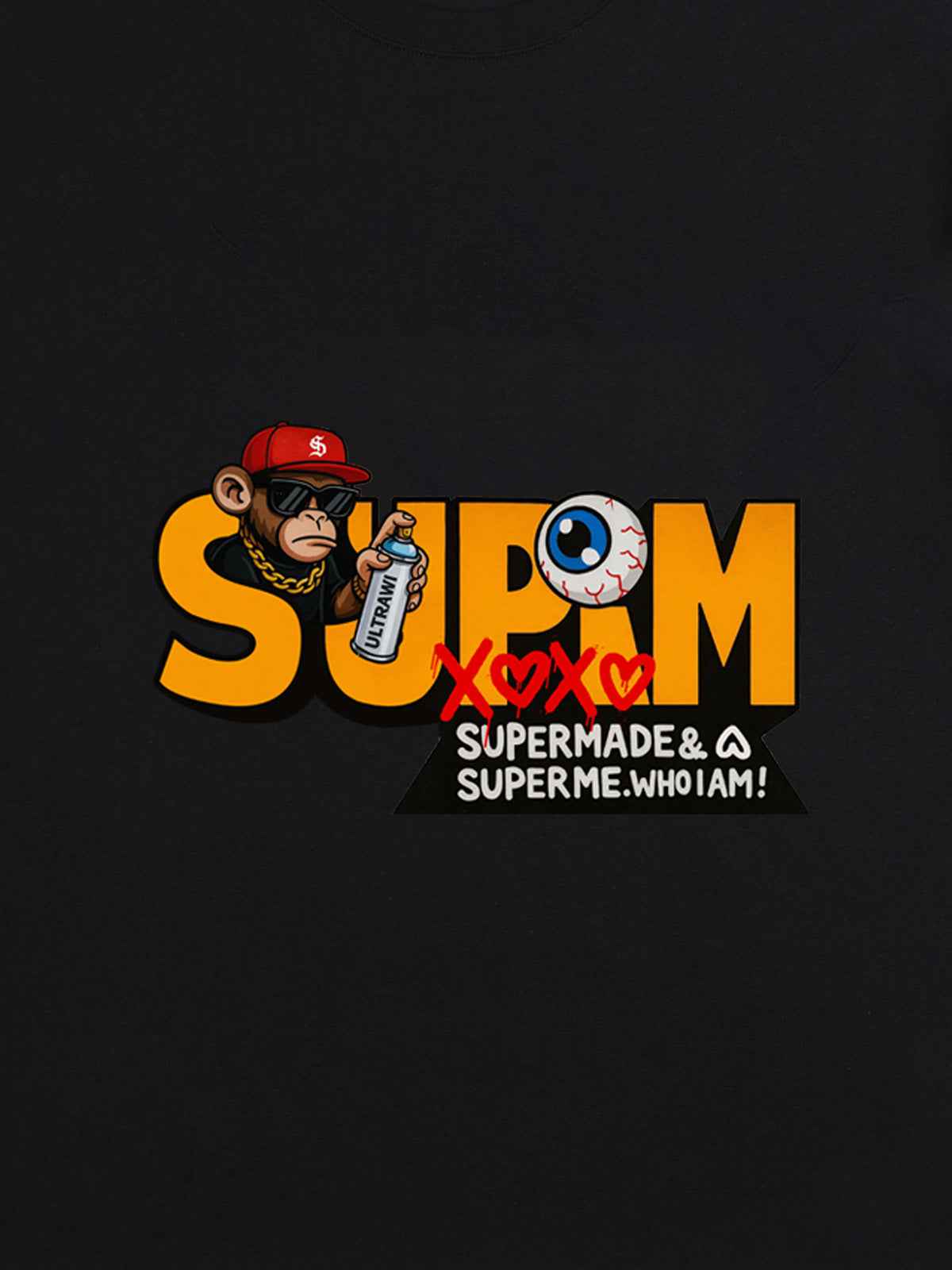 SUPM Trendy Hip-Hop Monkey Graffiti Font T-Shirt