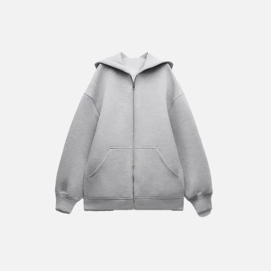 Streetwear Cozy Gray Long Sleeve Zipper Sweatshirt - Luxuryurbanwear