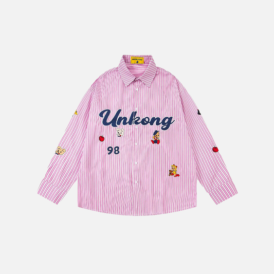Durable Striped Autumn Letter Embroidered Casual Shirt - Luxuryurbanwear