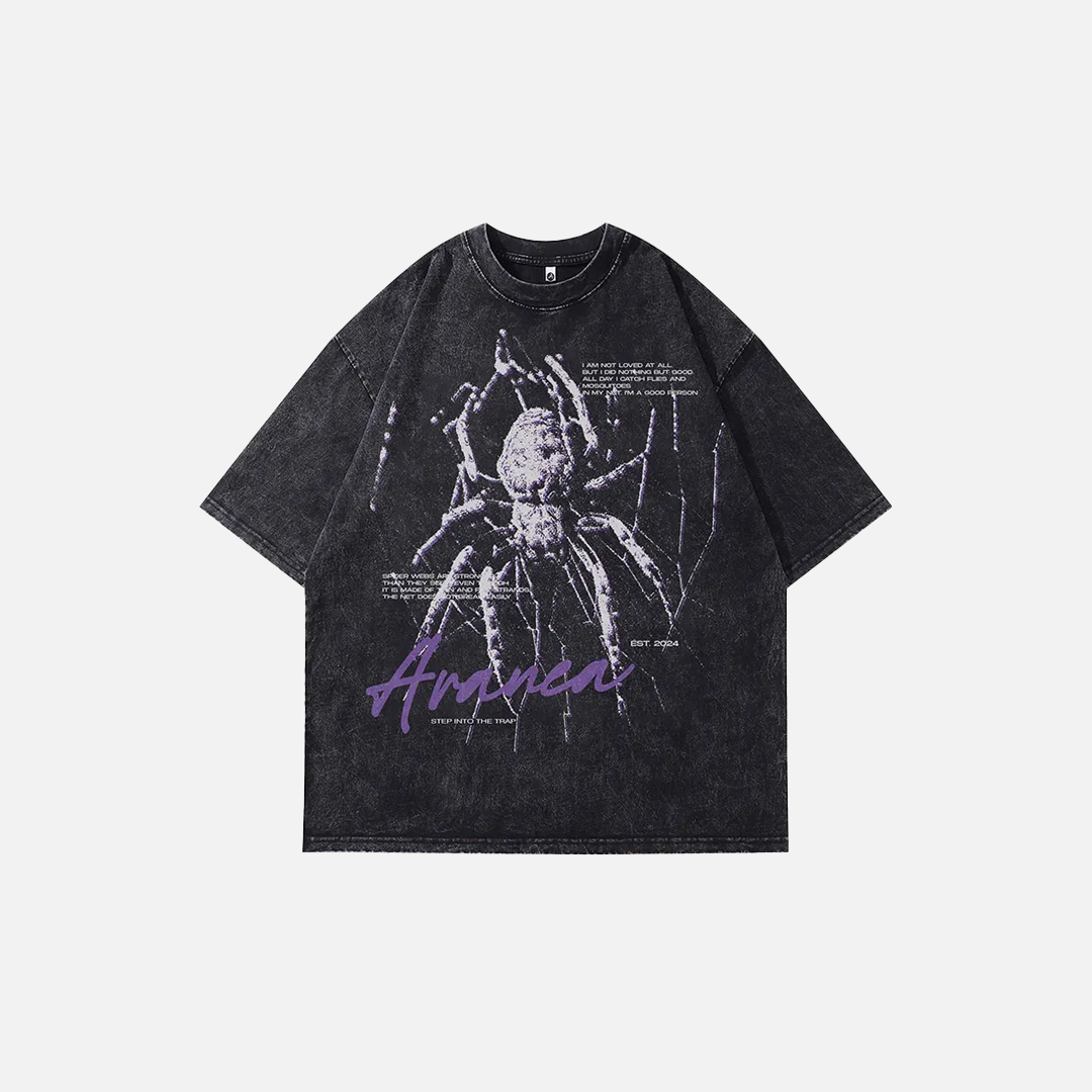 Streetwear Spider Letter Print Gothic Cotton T-Shirt - Luxuryurbanwear