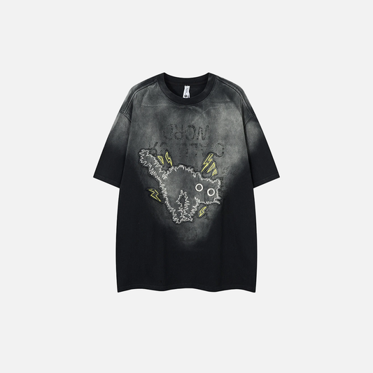 Y2K Embroidered Patch Cat Hip-hop Oversize T-Shirt - Luxuryurbanwear