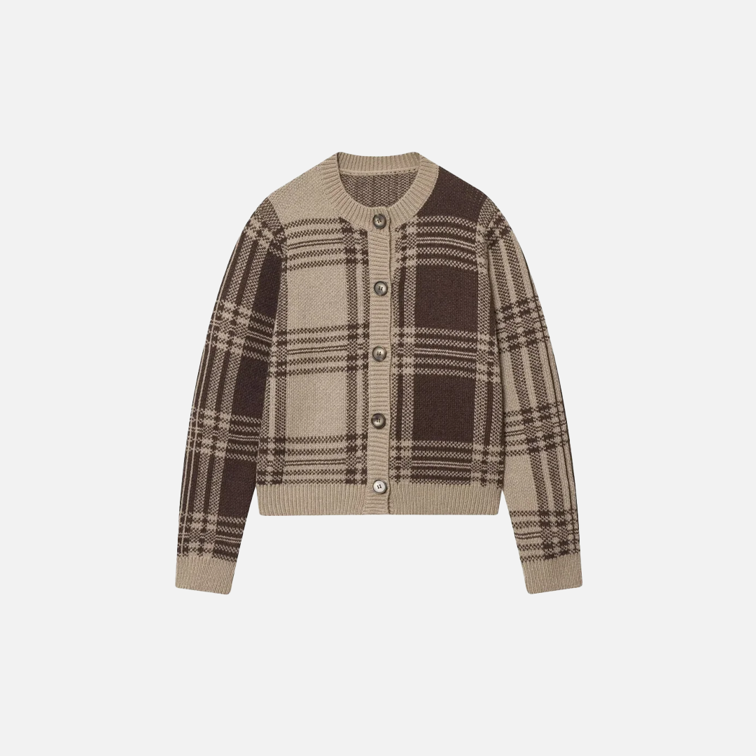 Vintage Old Money Style Checkered Knitted Cardigan - Luxuryurbanwear