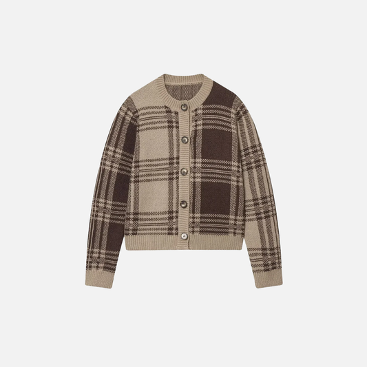 Vintage Old Money Style Checkered Knitted Cardigan - Luxuryurbanwear