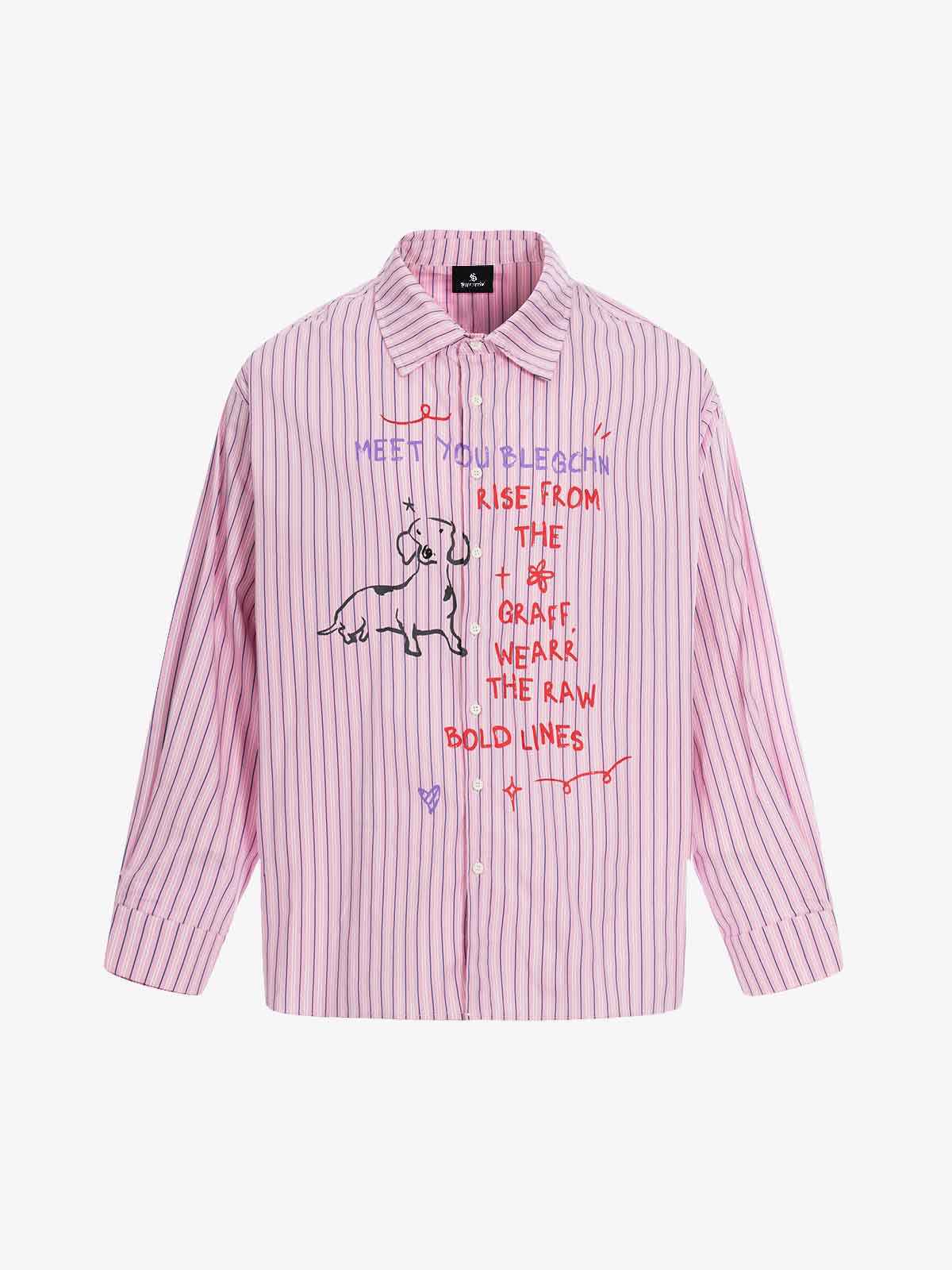 Fun Graffiti Striped Graphic Button-Up Shirt