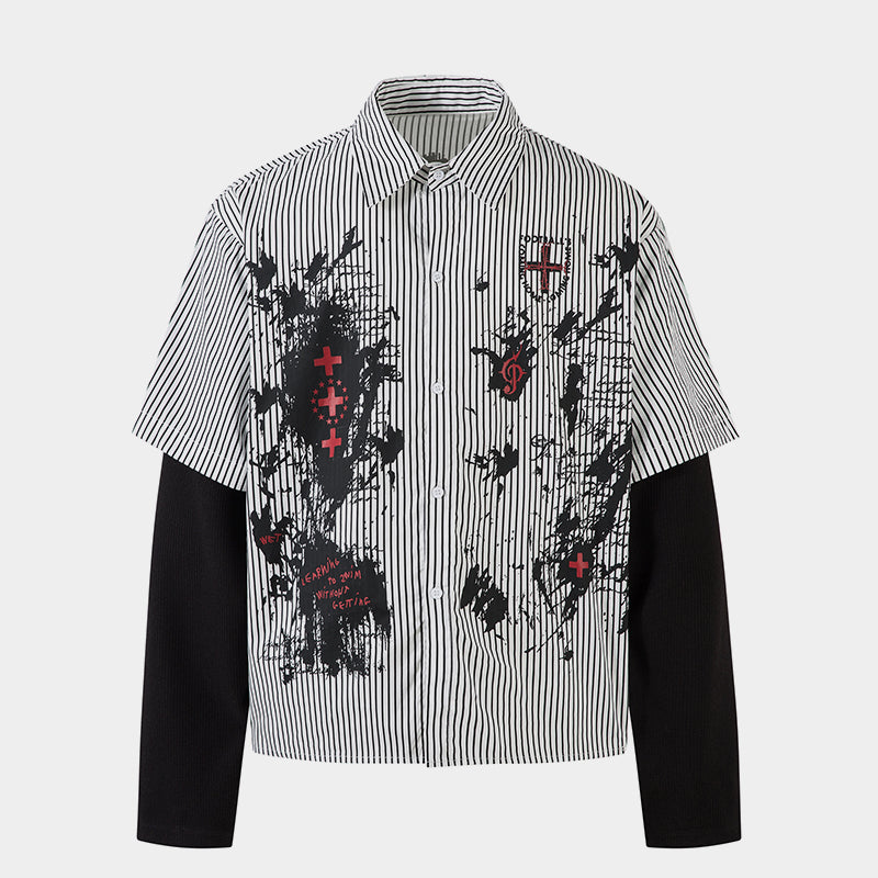 Graffiti Print Layered | Striped Sweatshirt - Luxuryurbanwear