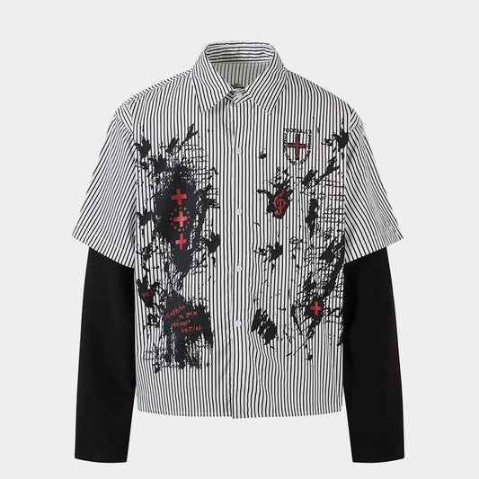 Graffiti Print Layered | Striped Sweatshirt - Luxuryurbanwear