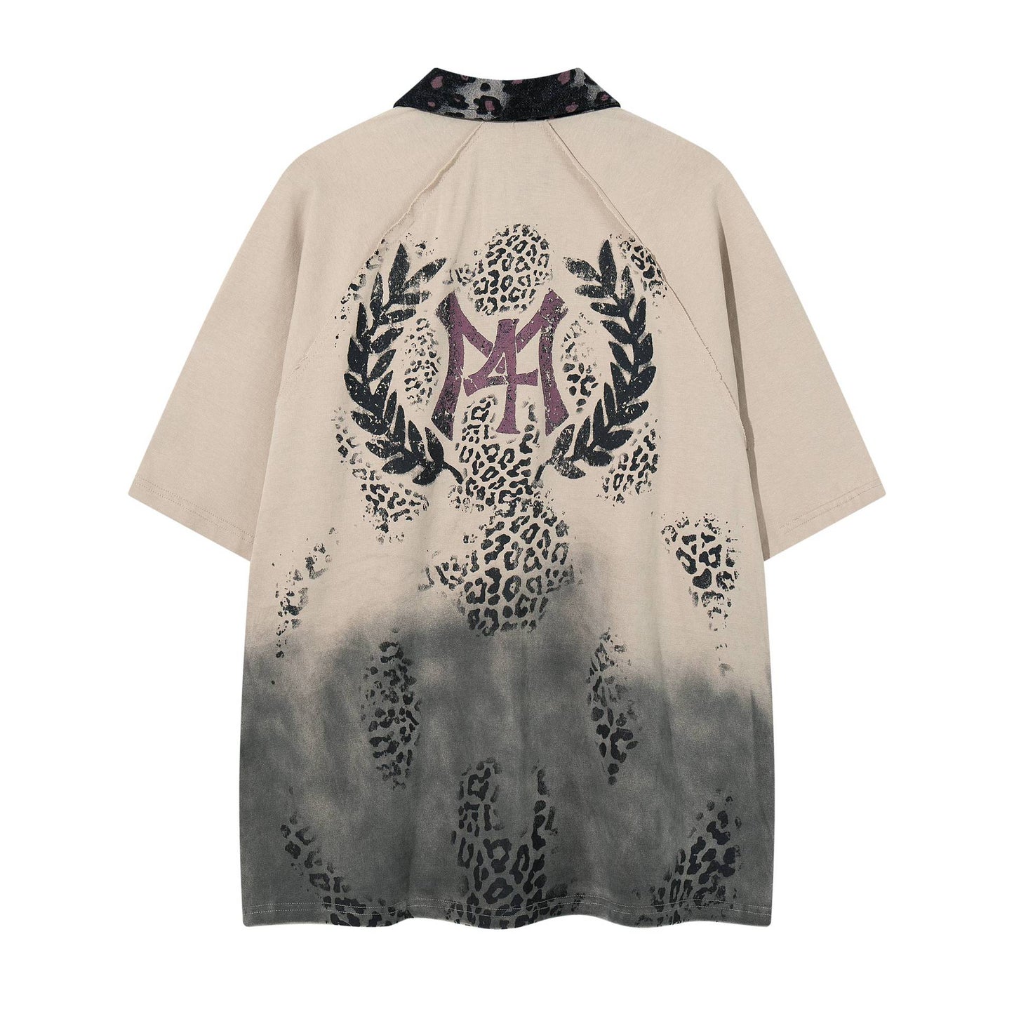 Gradient blend leopard print short sleeved shirt