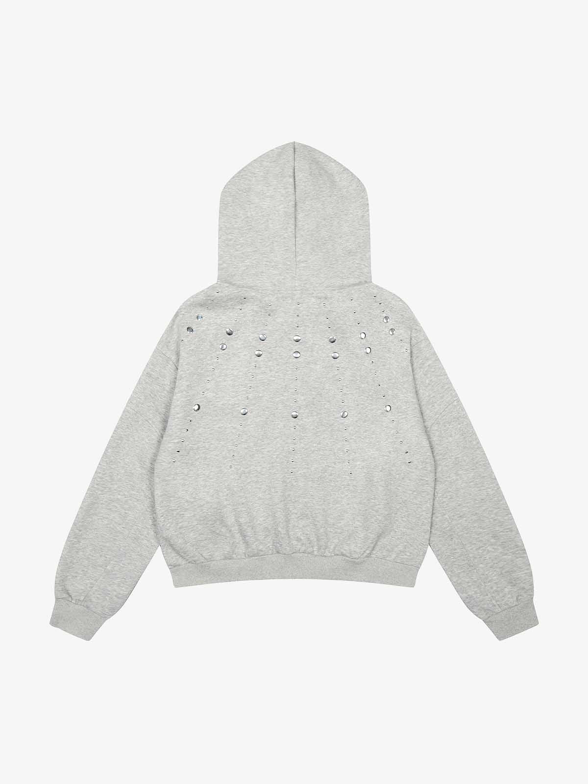 Cropped Metal Stud Zip Up Hoodie - Luxuryurbanwear