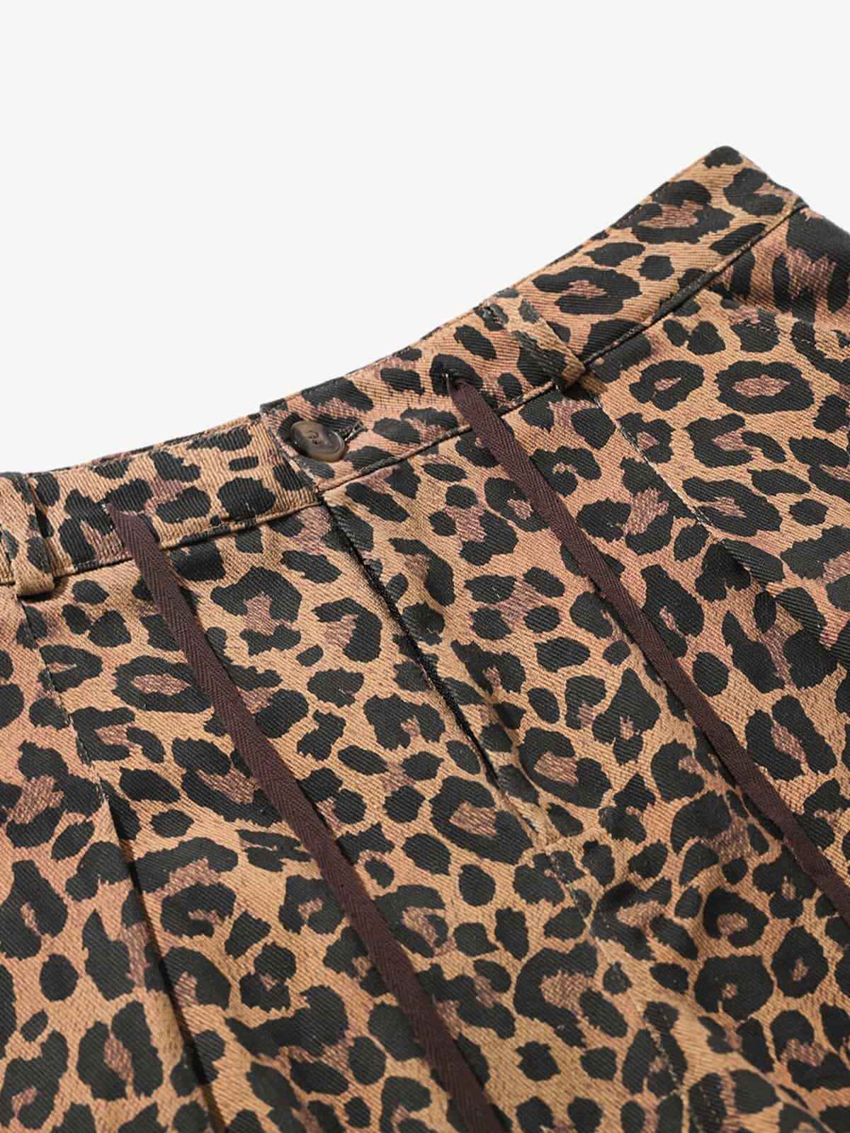 Retro Leopard Print Pleated Pocket Casual Pants