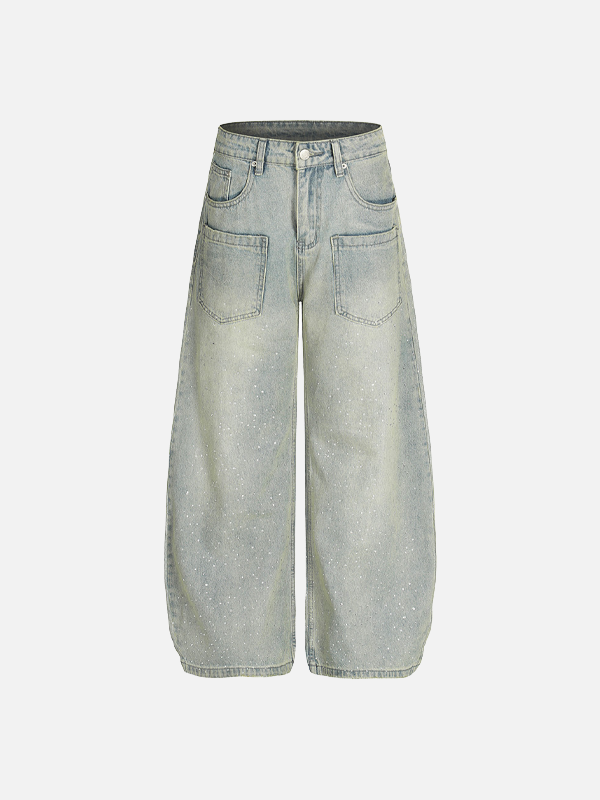 Y2K Starry Punk Front Pocket Denim Wide Leg Jeans - Luxuryurbanwear