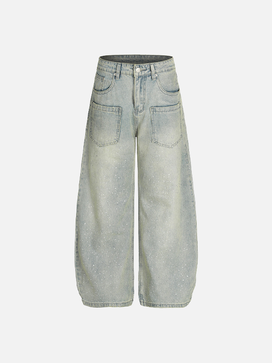 Y2K Starry Punk Front Pocket Denim Wide Leg Jeans - Luxuryurbanwear