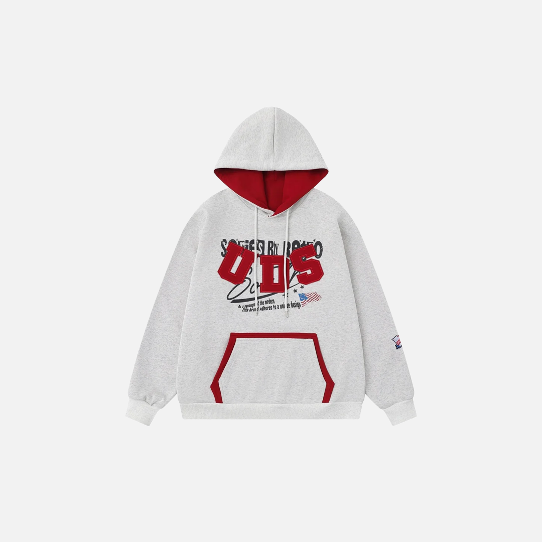 Retro Contrast Paneled Casual Front Pocket Hoodie - Luxuryurbanwear
