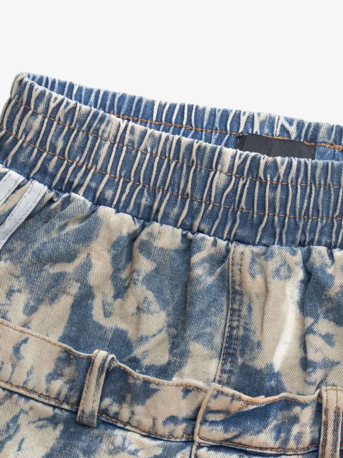 Double Waistband Acid Wash Patchwork Cargo Jeans - Luxuryurbanwear