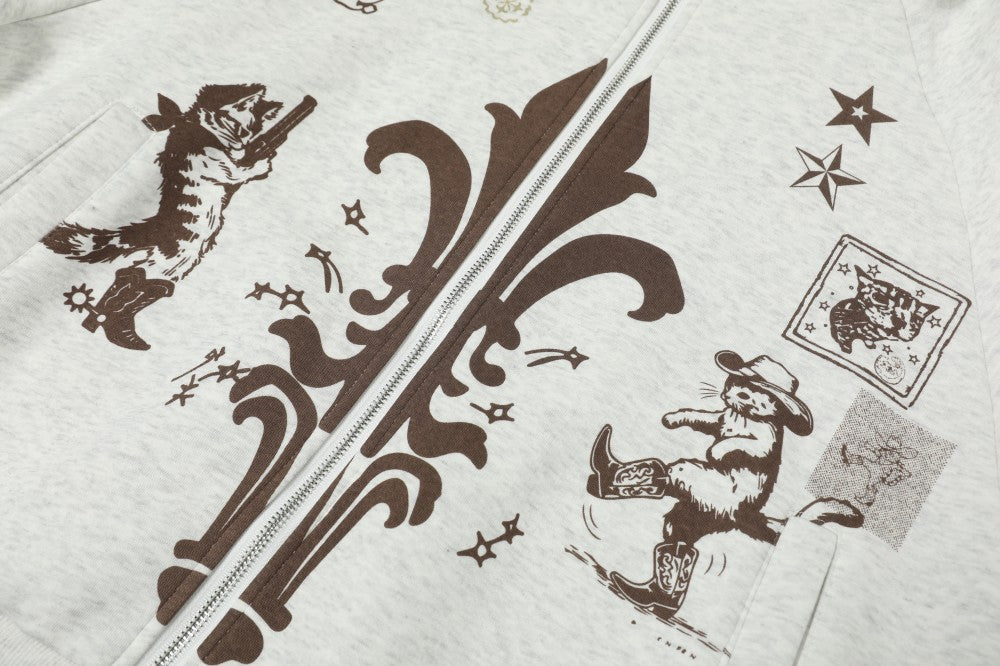 Hand-drawn | Graffiti Zip-Up Hoodie - Luxuryurbanwear