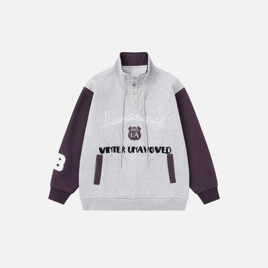 Streetwear Embroidery Letter Print Stand Collar Sweatshirt - Luxuryurbanwear