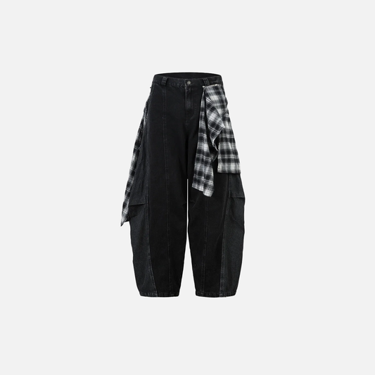 Removable Patchwork Distressed Loose Wide Leg Jeans - Luxuryurbanwear