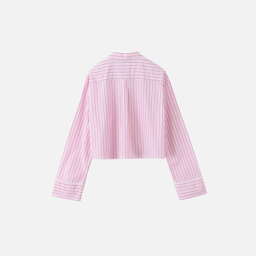 Elevated Y2K Striped Long Sleeve Cropped Shirt - Luxuryurbanwear