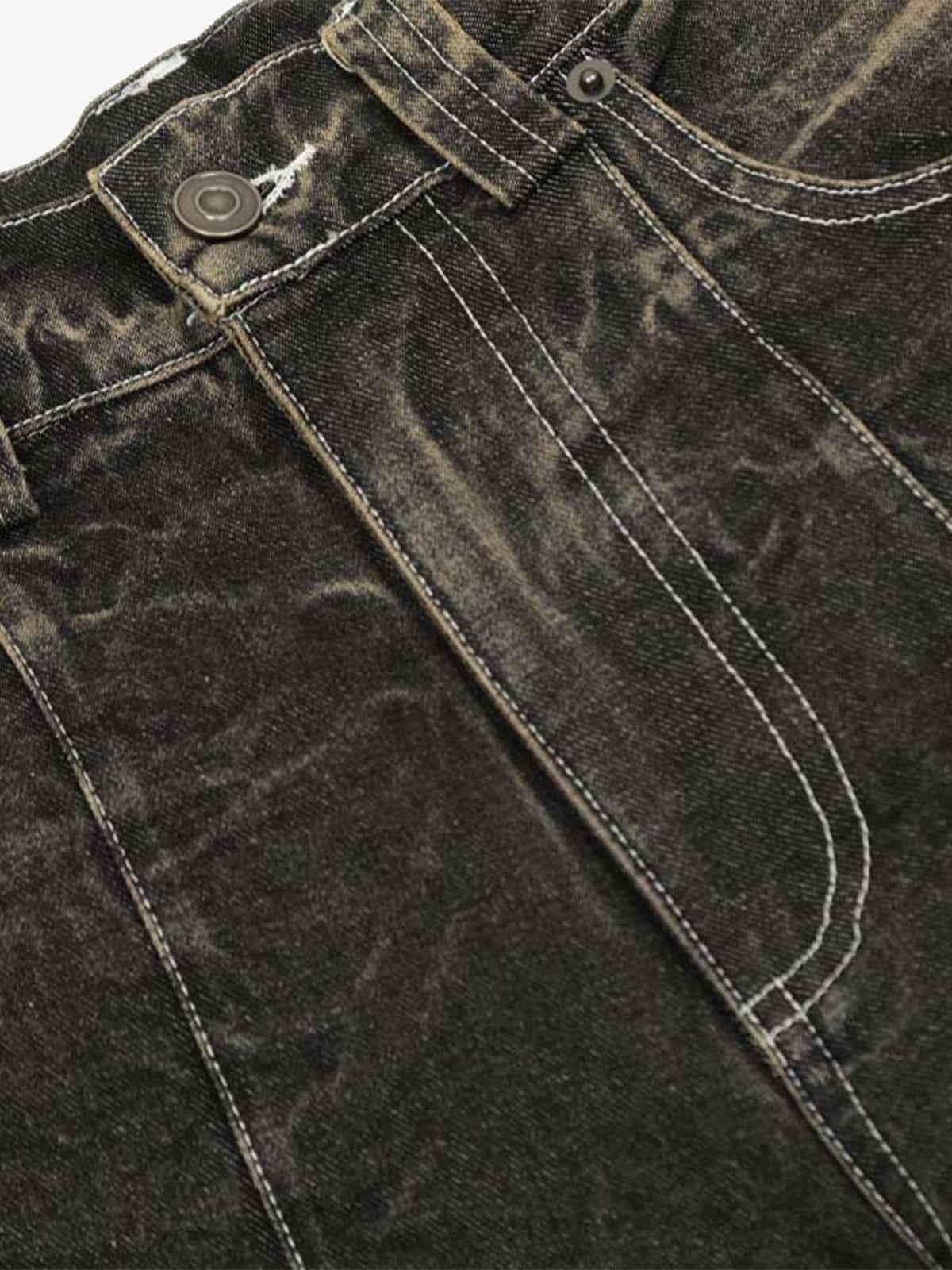 Distressed Texture Washed Straight-Leg Jeans