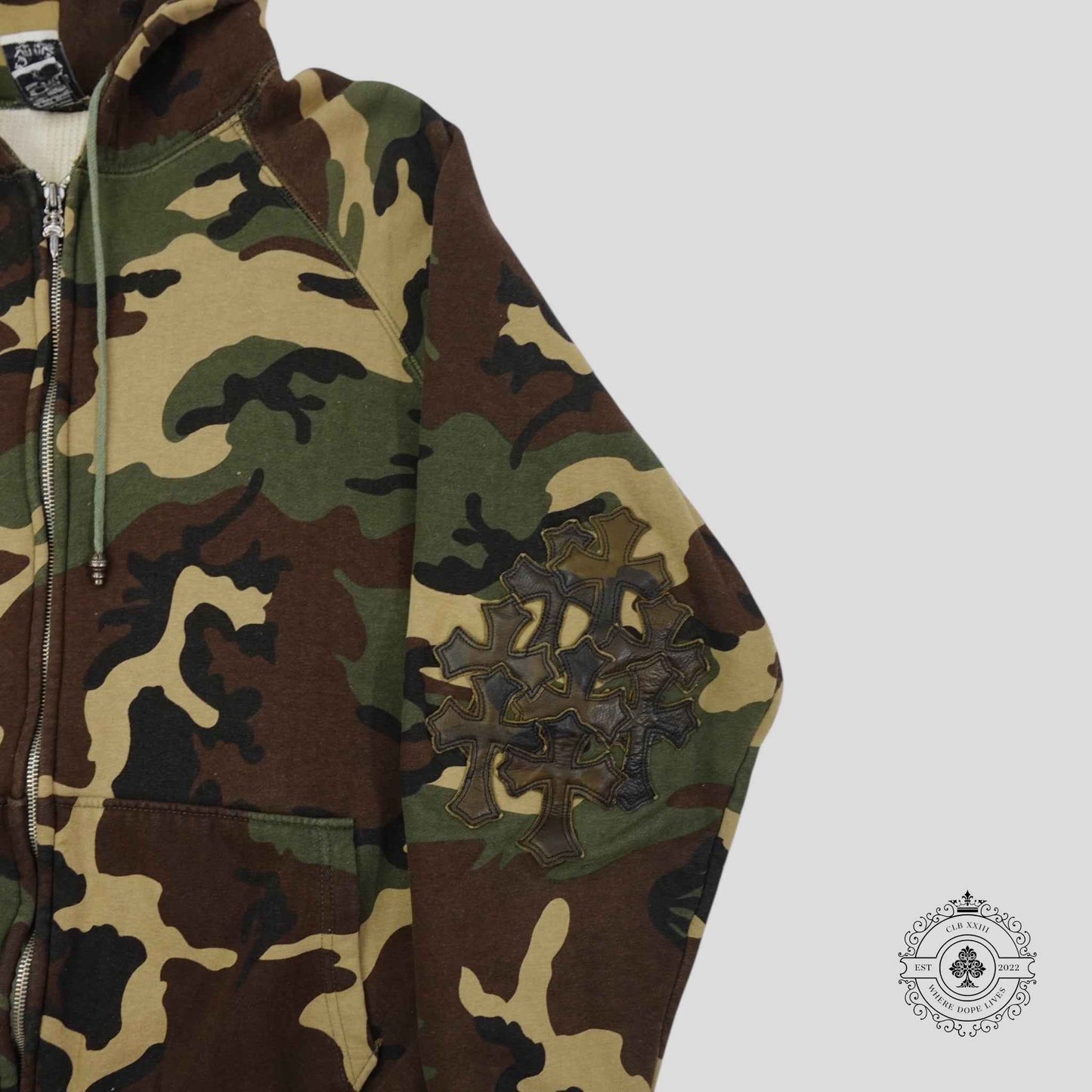Chrome Hearts Vintage Cross Patch Thermal Zip Up Hoodie
