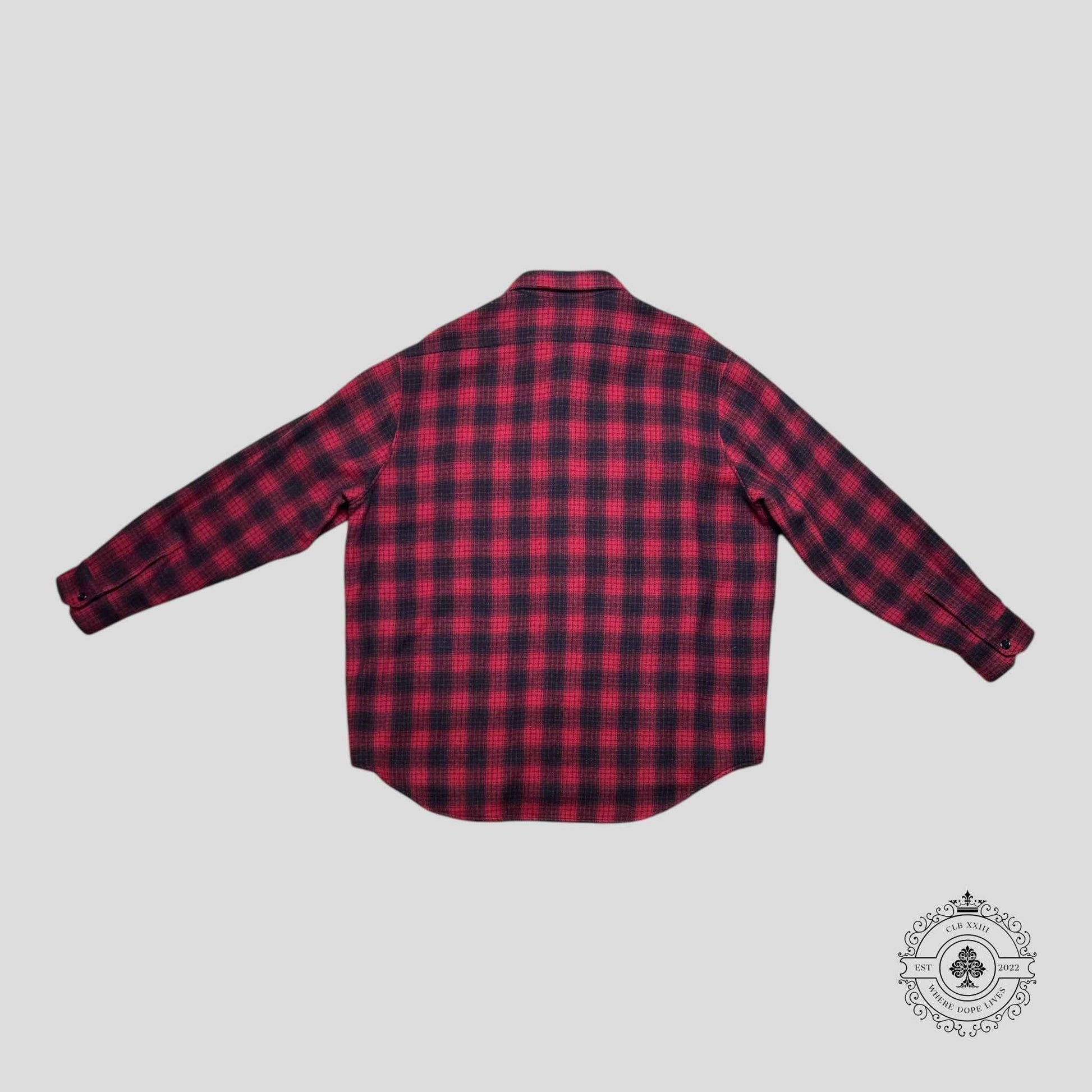 Celine Heavy Wool Flannel Oversized Shirt in Red/Black