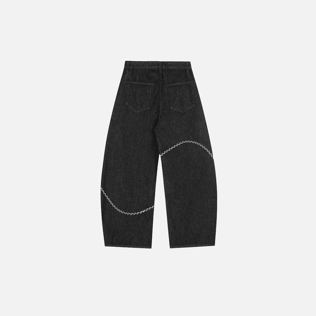 Unique Embroidered Irregular Wide Leg Jeans - Luxuryurbanwear