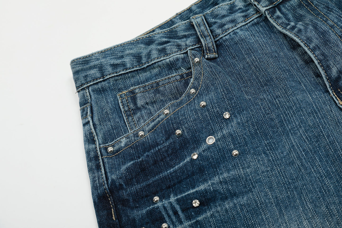 Studded Vintage Denim | Straight Jeans - Luxuryurbanwear