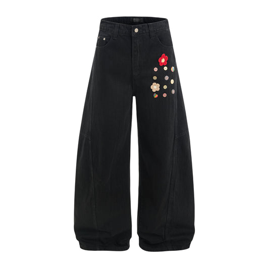 Meadowfade Denim | Wide Leg Floral Jeans - Luxuryurbanwear