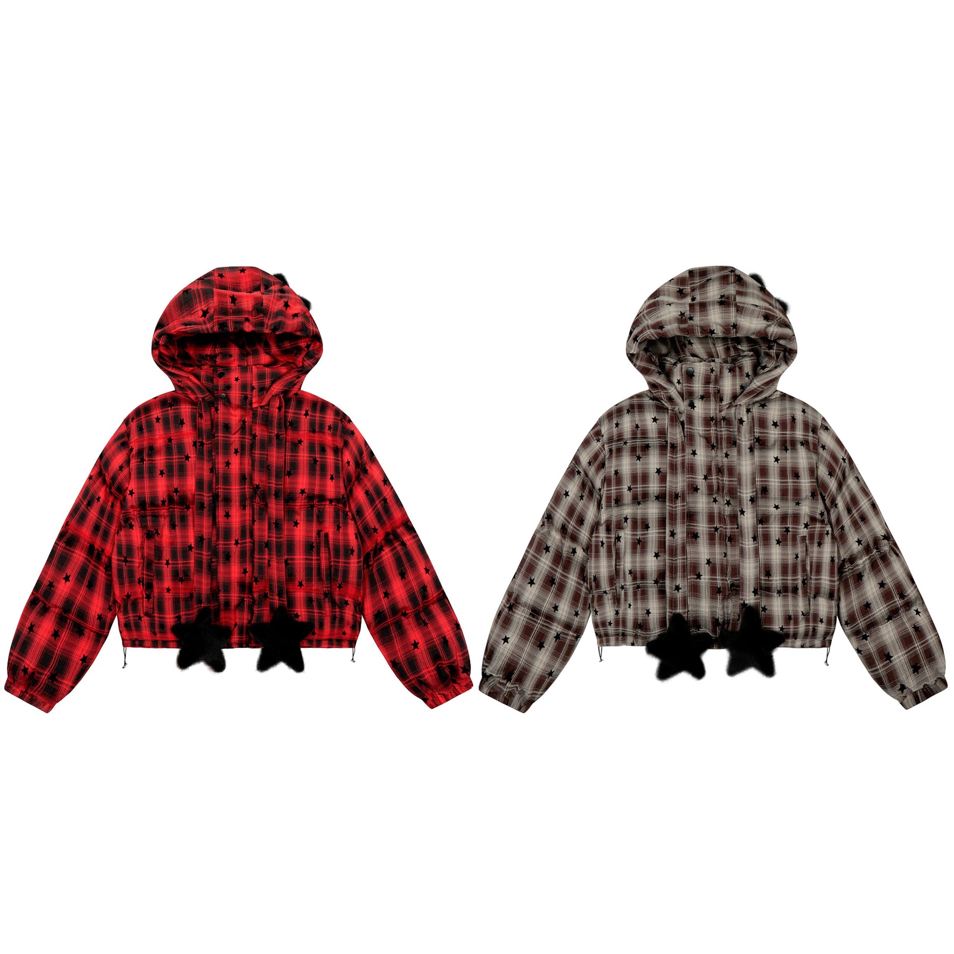 Plaid Spark | Star-Print Cropped Hoodie - Luxuryurbanwear