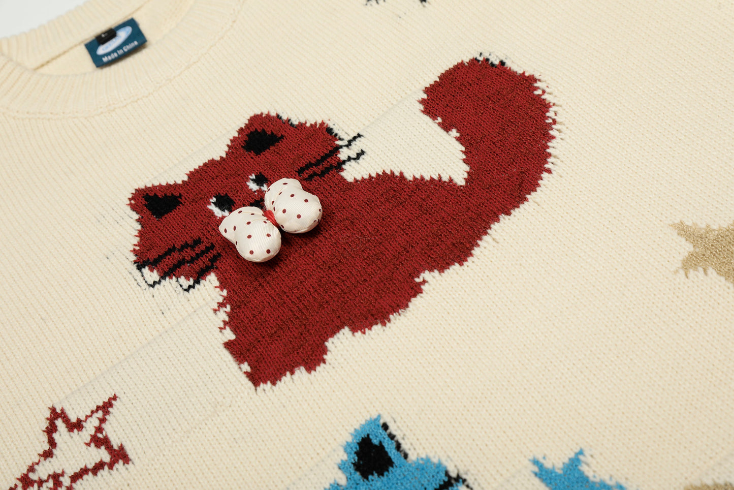 Bow Cats | Cozy Cartoon Knit Sweater - Luxuryurbanwear
