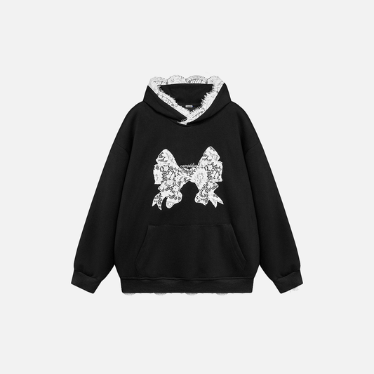 Stylish Flattering Lace Trim Butterfly Hoodie - Luxuryurbanwear