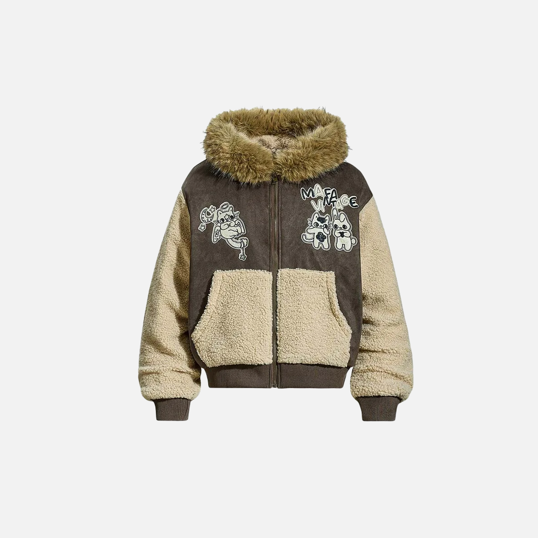 Winter Cozy Faux Fur Collar Rabbit Ear Hooded Jacket - Luxuryurbanwear