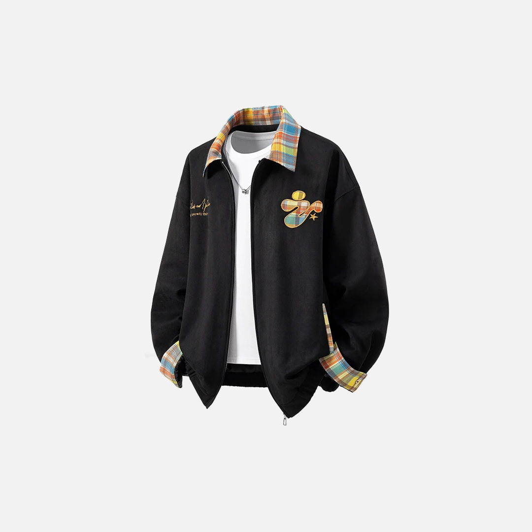 Trendy Fashionable Embroidered Suede Plaid Jacket - Luxuryurbanwear