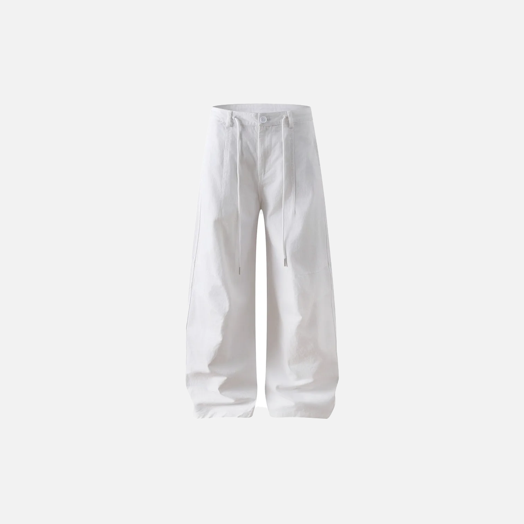 Cozy Casual Solid Color Retro Drawstring Waist Pants - Luxuryurbanwear