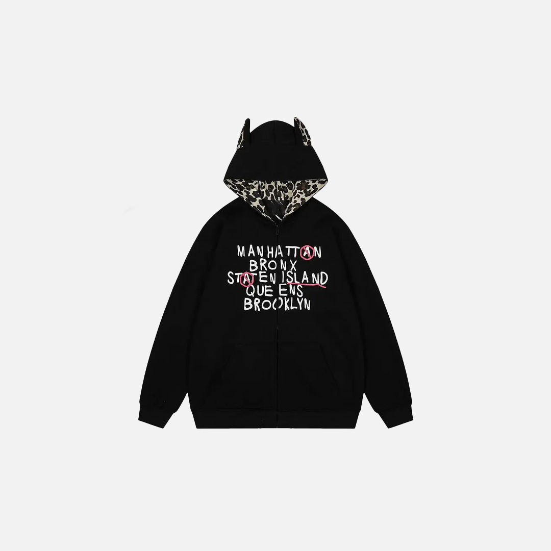 Streetwear Leopard Print Patchwork Hooded Sweathirt - Luxuryurbanwear