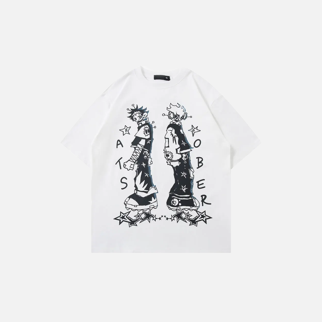 Grunge Japanese Anime Cartoon Graphic Cotton T-Shirt - Luxuryurbanwear