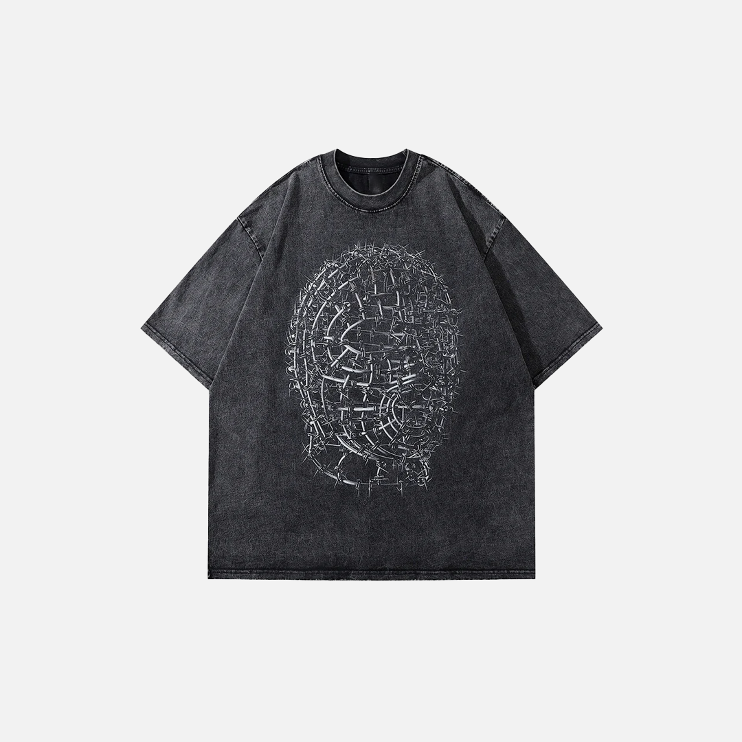 Vintage Spiny Mask Graphic Gothic T-Shirt - Luxuryurbanwear
