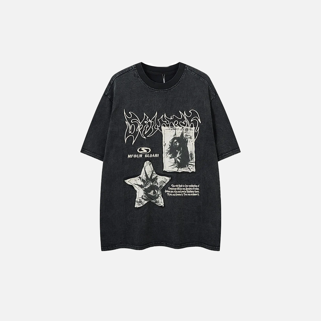 Y2K Oversized Cozy Grunge Patched Gothic T-Shirt - Luxuryurbanwear