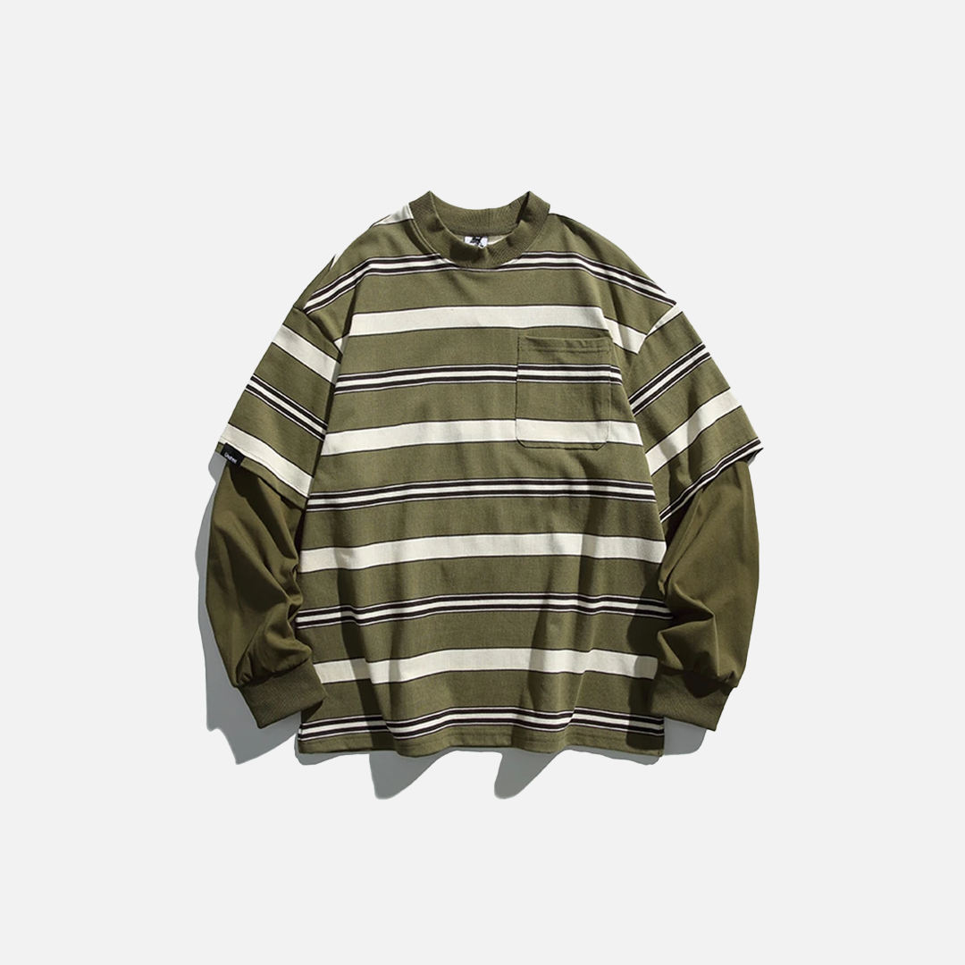 High-Quality Striped Oversized Fake Two Pieces Sweatshirt - Luxuryurbanwear