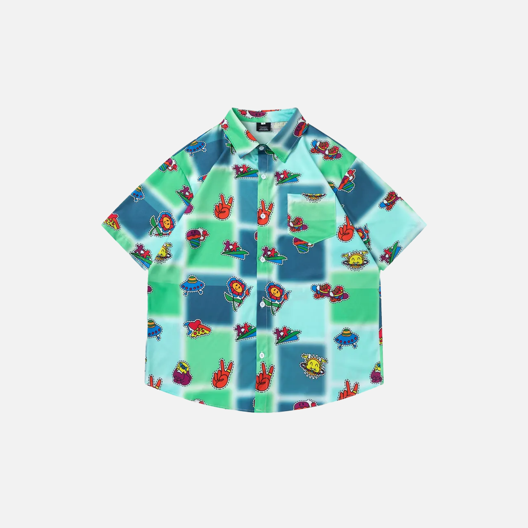 Retro Hip Hop Tie Dye Graphic Short Sleeve Shirt - Luxuryurbanwear
