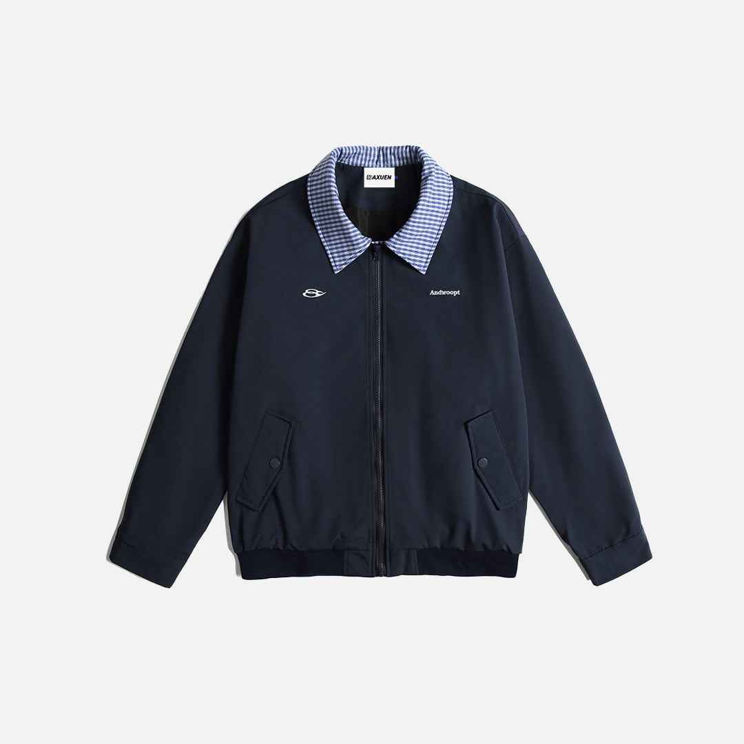 Aviation Colorblock Checkered Collar Baseball Jacket