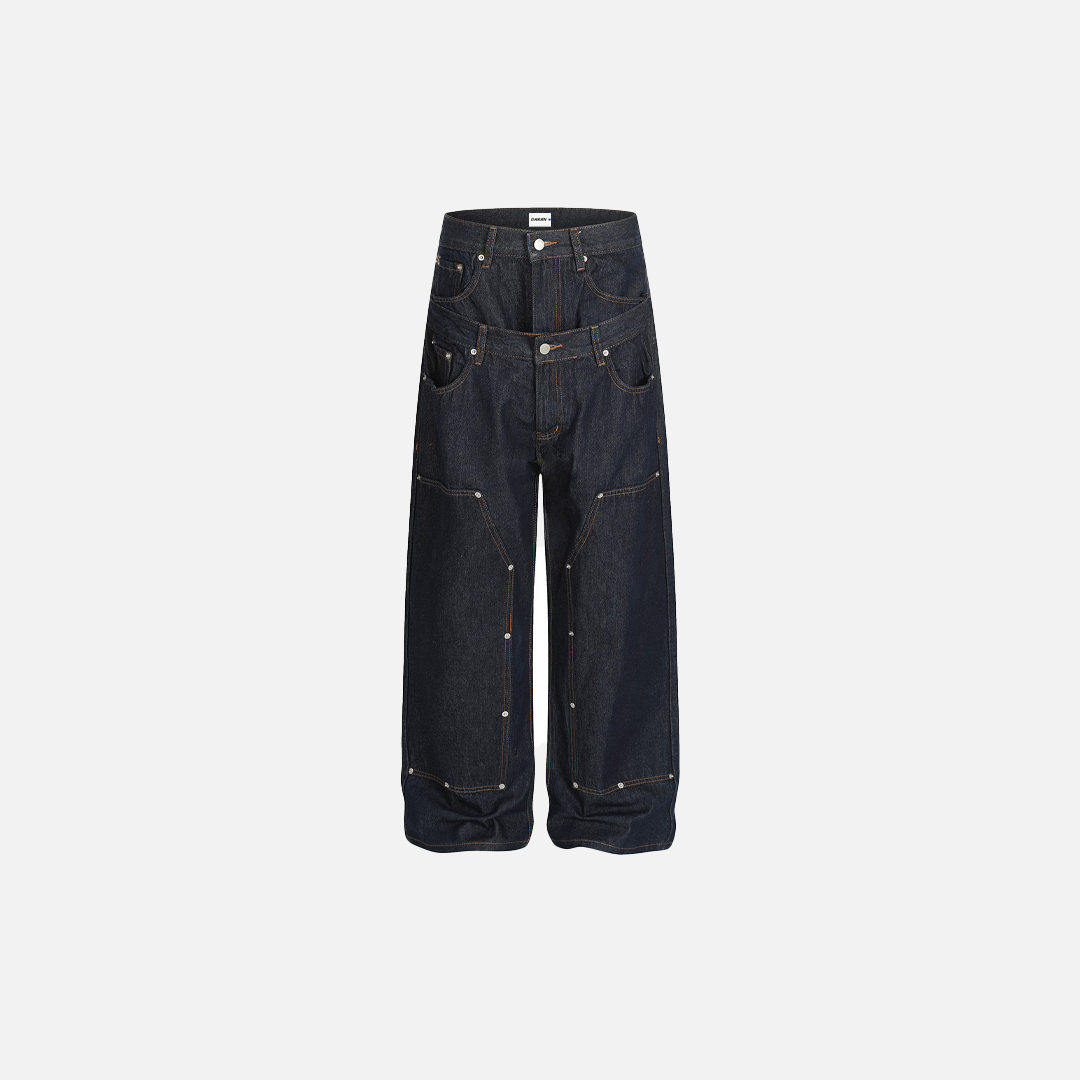 Trendy Spliced Waist Straight Wide Leg Jeans - Luxuryurbanwear