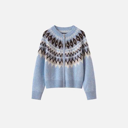 Thick Vintage Jacquard O-Neck Zipper Cardigan - Luxuryurbanwear