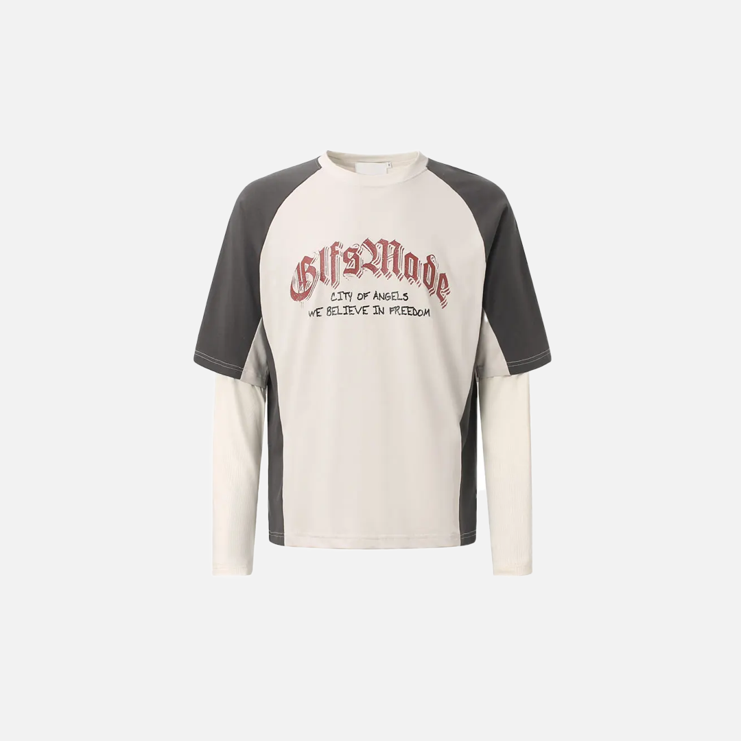 Retro Grunge Graphic Printed Fake Two-Piece T-Shirt - Luxuryurbanwear