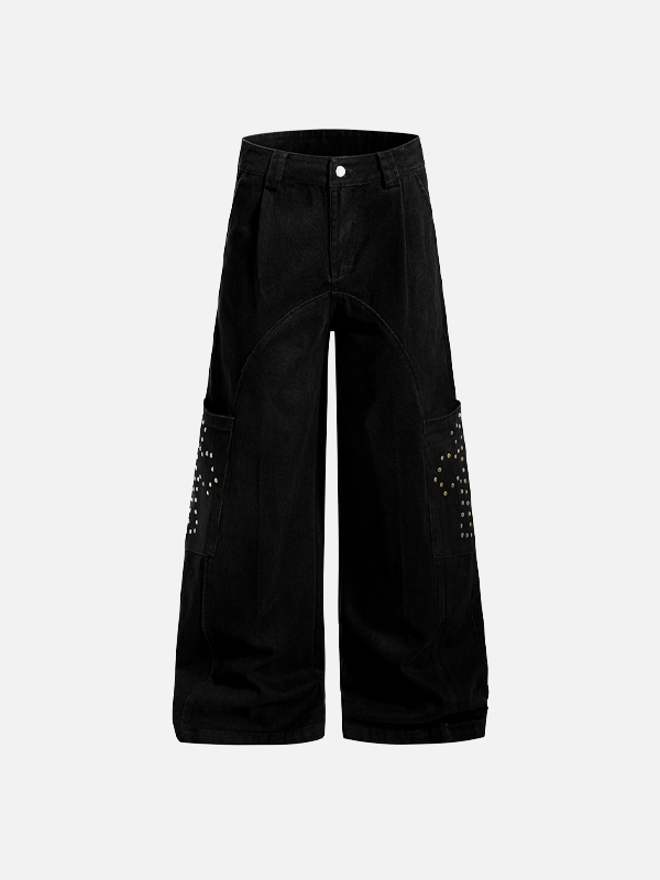 Retro European Style Willow Nail Wide Leg Cargo Jeans - Luxuryurbanwear